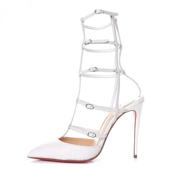 Christian Louboutin Kadreyana 100 White Leather Caged Ankle Strap Pump Heel 39.5 - Picture 3 of 12